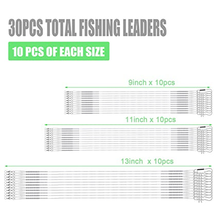 30pcs Fishing Tackle Leaders, Fishing Leaders Line for Saltwater and Freshwater Stainless Steel Wire with Swivel Snaps (Silver)