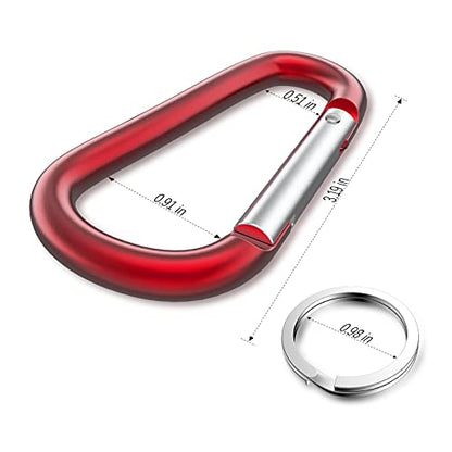 sprookber 3" Aluminum Carabiner D Ring, Caribeener Clips, Spring Snap Hook for Keychain Clip, Set of 10 - color: Blue,Red