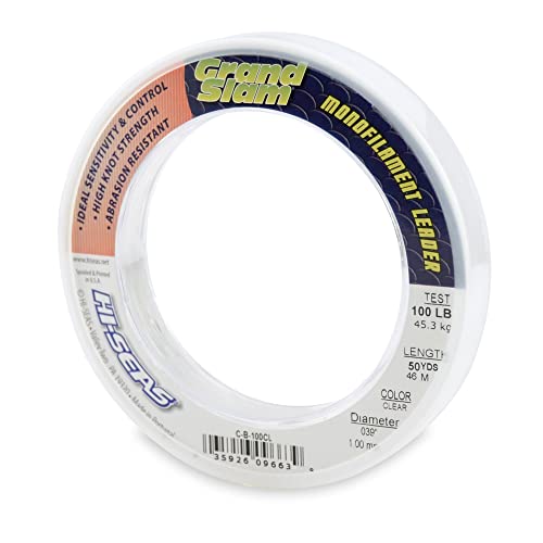 HI-SEAS Grand Slam Monofilament Fishing Leader - Superior Strong Clear Black, for Freshwater & Saltwater Big Game Bottom Fishing, Trolling - color: Clear, style: 50 Yd, 100 Lb, .039 in / 1.00 Mm