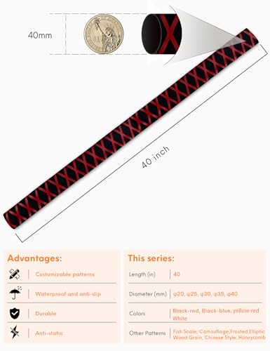 Accering 2-Tone X Pattern Heat Shrink Tubing, Non-Slip Fishing Rod Grip Wrap for Multi-Purpose Tools (φ40mm, L3.3ft, Black & Red) - color: Black & Red, size: φ40mm, L3.3ft