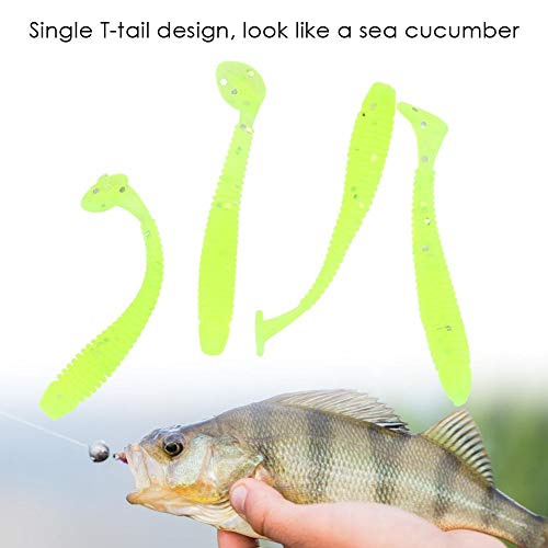 Tbest 50 Pcs 5cm Soft Fishing Lures, Plastic Fishing Bait T-Tail Grub Worm Baits Fish Tackle Accessory 9 Colors - color: Green