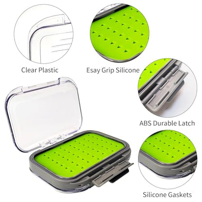 Aventik Silicone Fly Fishing Box Jig Box Waterproof Streamer flies Case Double Sided Clear Lid Storage Lure Case Saltwater Freshwater (XSB:4.24x3.04x1.36inch) - style: XSB:4.24x3.04x1.36inch