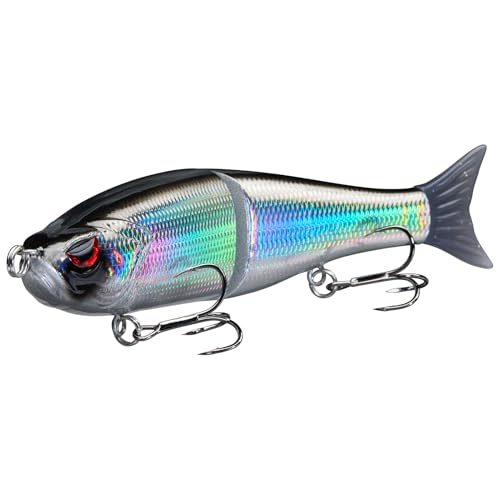 Bassdash SwimShad Glide Baits Jointed Swimbait Bass Pike Salmon Trout Muskie Fishing Lure,3-Pack - color: Black/Silver +Gizzard Shad +Sardine, size: 7in/2.2oz