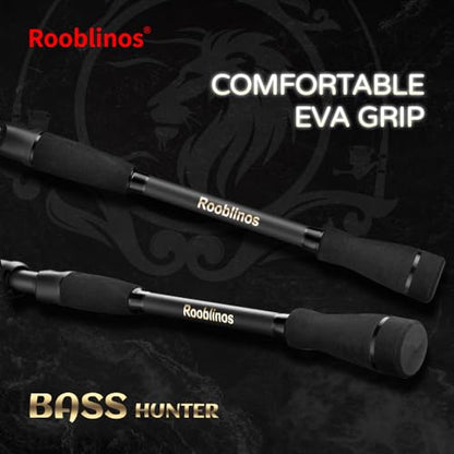 ROOBLINOS BASS Hunter 6.9ft Casting Spinning Freshwater Saltwater Rod Heavy Power Fast Action Fishing Pole 2-Piece Black Lightweight Sensitive Graphite Rod for Bass & Pike Lake River Boat Fishing