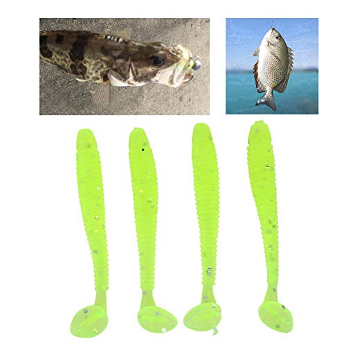 Tbest 50 Pcs 5cm Soft Fishing Lures, Plastic Fishing Bait T-Tail Grub Worm Baits Fish Tackle Accessory 9 Colors - color: Green