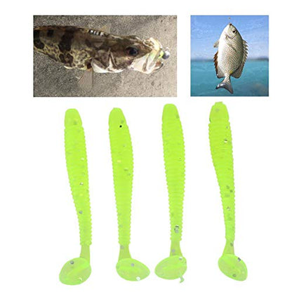 Tbest 50 Pcs 5cm Soft Fishing Lures, Plastic Fishing Bait T-Tail Grub Worm Baits Fish Tackle Accessory 9 Colors - color: Green