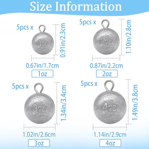 Round Fishing Sinkers 10/5pcs Cannonball Lead Weights | Assorted Sizes Egg Sinkers Saltwater Freshwater 1oz to 4oz - size: 1oz-5pcs