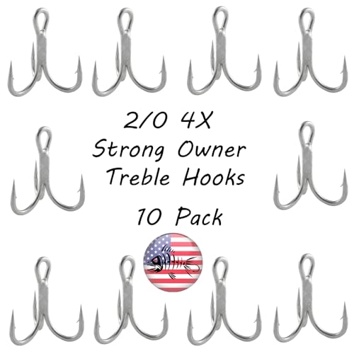 Owner 4X Strong 2/0 ST-66 Treble Hooks – Heavy Duty Replacement Fishing Hooks for Lures, Saltwater or Freshwater