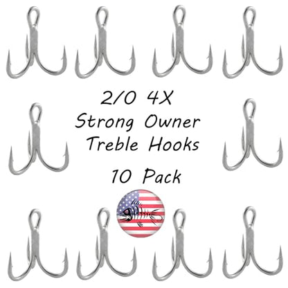 Owner 4X Strong 2/0 ST-66 Treble Hooks – Heavy Duty Replacement Fishing Hooks for Lures, Saltwater or Freshwater