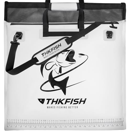 THKFISH Fish Tournament Weigh in Bag for Bass Fishing with Leakproof Zipper | Heavy Duty Live Fish Bags for Caught Fish with Waterproof Zipper and Mesh Liner,Puncture Resistant - color: White-25×23in with Net