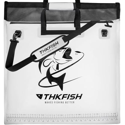 THKFISH Fish Tournament Weigh in Bag for Bass Fishing with Leakproof Zipper | Heavy Duty Live Fish Bags for Caught Fish with Waterproof Zipper and Mesh Liner,Puncture Resistant - color: White-25×23in with Net