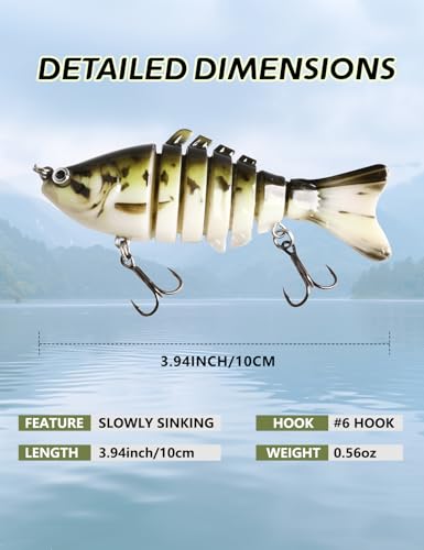 5PCS Realistic Multi Jointed Fishing Lures kit, Sharp Triple Hook Fishing Gear for Bass, Trout, Crappie, Walleye, Pike, Bluegill, Slow Sinking em Freshwater, Saltwater, THOUISLAND