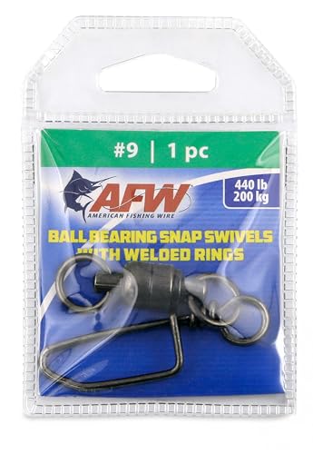 AFW Solid Brass Ball Bearing Snap Swivels with Welded Rings - Black Finish, Up to 450 lb Test Capacity, Patented Bullet Shaped Head for Reduced Water Resistance, Fluid Rotation - size: 1 pc, #9, 440 lb test