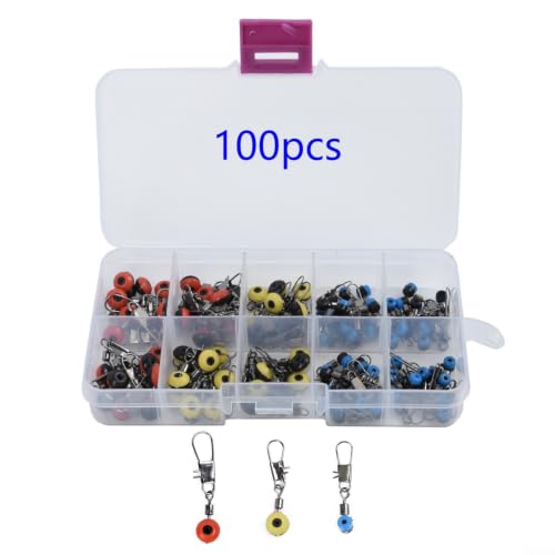 Plastic Hard Swivel with Interlock Snap, Large 2# Red Medium 4# Yellow Small 6# Blue, Copper Alloy Fishing Tackle for Freshwater Saltwater, 100 Pieces per Box