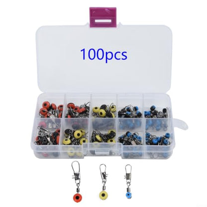 Plastic Hard Swivel with Interlock Snap, Large 2# Red Medium 4# Yellow Small 6# Blue, Copper Alloy Fishing Tackle for Freshwater Saltwater, 100 Pieces per Box