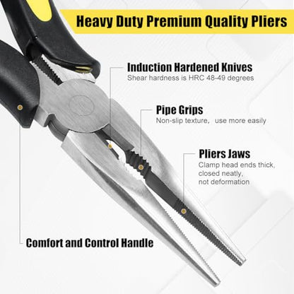 Premium Long Needle Nose Pliers-8’’, Paper Clamp Precision, High Carbon Steel, Soft Grip with Wire Cutter, Long Nose Cutting Pliers for Home, Fishing, Jewelry, Crafts,2pcs - style: Two-8in