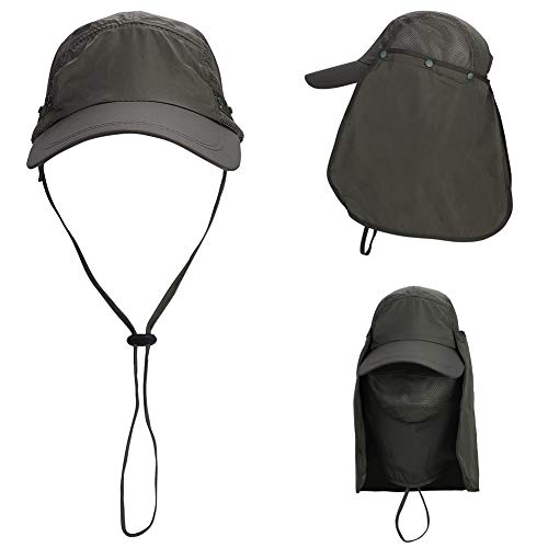 haozaikeji UPF50+ Outdoor Fishing Hat UV Protection Sun Hat Wide Brim Baseball Cap with Face Neck Flap for Women Men - color: Drak-green