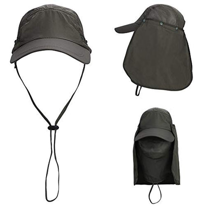 haozaikeji UPF50+ Outdoor Fishing Hat UV Protection Sun Hat Wide Brim Baseball Cap with Face Neck Flap for Women Men - color: Drak-green