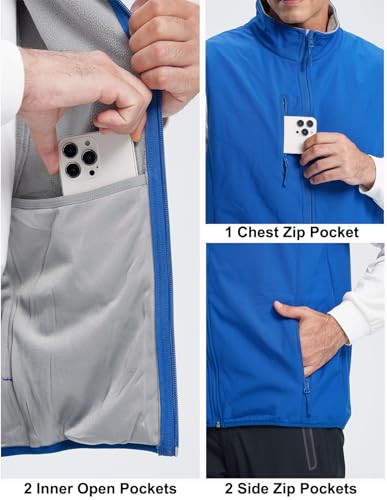 Men's Softshell Vest Fleece-Lined Windproof Sleeveless Jacket for Travel Hiking Fishing Running Golf - color: Midnight Blue, size: Large