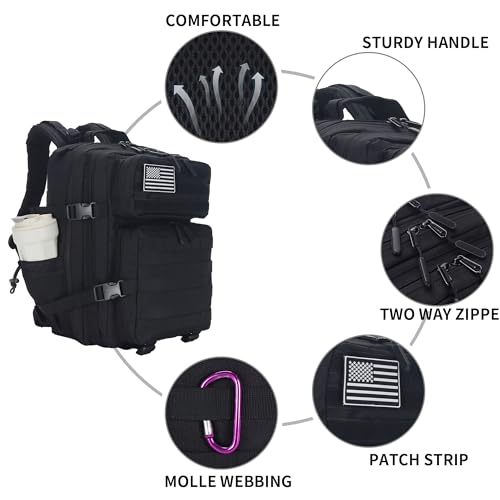 Lovelinks21 25L Tactical Backpack for Men and Women Military Backpack Small Assault Pack Molle Backpack Bug Out Bag Travel Rucksack Daypack (Black) - color: Black