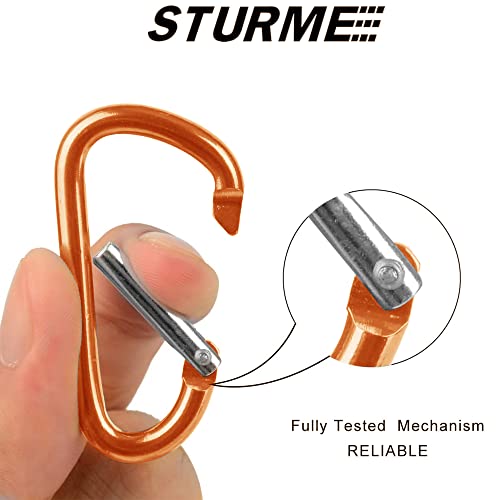 STURME 2" Aluminum D Ring Carabiners Clip D Shape Spring Loaded Gate Small Keychain Carabiner Clip Set Outdoor Camping Mini Lock Snap Hooks Spring Link Key Chain Durable Improved 24 PCS - color: Orange