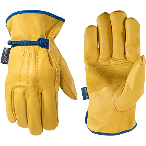 Wells Lamont Men's Adjustable HydraHyde Leather Work Gloves – Water-Resistant, Breathable, Durable – Ideal for Gardening, Landscaping, Ranching – Heavy Duty Leather Work Gloves – Saddletan, Medium - size: Medium (Pack of 1), style: Adjustable