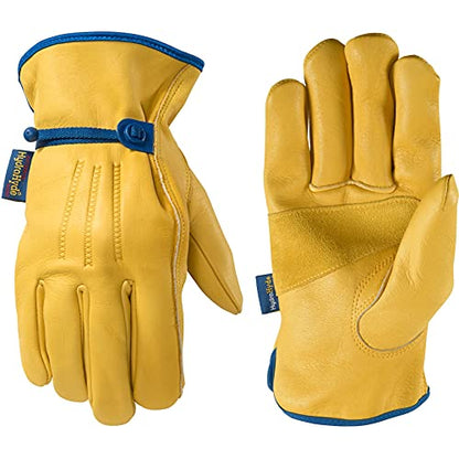 Wells Lamont Men's Adjustable HydraHyde Leather Work Gloves – Water-Resistant, Breathable, Durable – Ideal for Gardening, Landscaping, Ranching – Heavy Duty Leather Work Gloves – Saddletan, Medium - size: Medium (Pack of 1), style: Adjustable