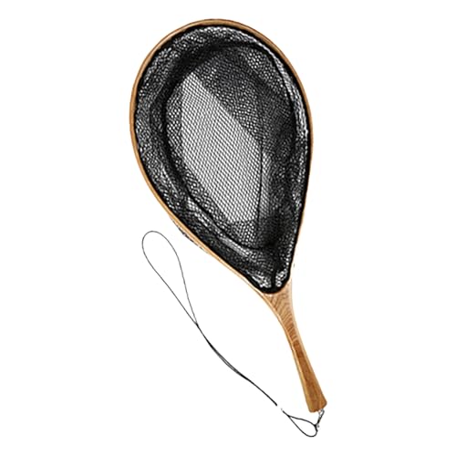 Fishing Net with Comfortable Grip Handle Wooden Poles Fishing Landing Net with Lanyard for Adults Portable Landing Net - size: M About.52x24cm/20.47x9.45"