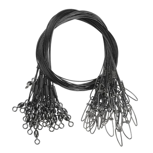 PATIKIL Fishing Wire Leader Line Steel Heavy Saltwater Fishing Leader Line High Strength with Rolling Swivel and Snap - color: Black
