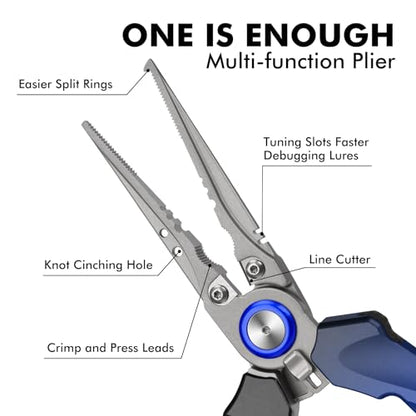 TRUSCEND Lockable Fishing Pliers with High Tungsten Carbide Cutter, Innovative Ergonomic Handy Handle, Saltwater Corrosion Resistant Teflon Coated Fishing Tool, Super Light Multi-Function Fishing Gear - color: A-blue