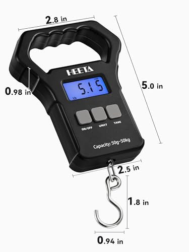 HEETA Fish Scale, 110lb/50kg Digital Portable Hanging Fishing Weight Scale with Backlit LCD Display, Luggage Scale with Hook, Non-Slip Large ABS Handle & 2 AAA Batteries, Fishing Gifts Gear for Men - color: Black