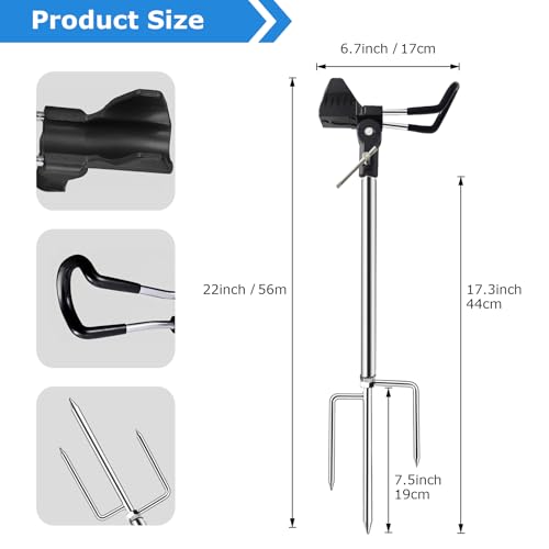 2 Pack Fishing Rod Holder for Ground, Easy to Install, 360 Degree Adjustable Fishing Pole Stand Equipment for Beach, Bank, Gifts for Men