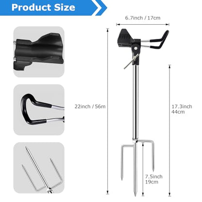 2 Pack Fishing Rod Holder for Ground, Easy to Install, 360 Degree Adjustable Fishing Pole Stand Equipment for Beach, Bank, Gifts for Men