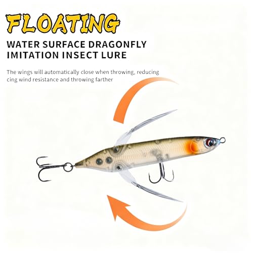 Topwater Crawler Walks On Water Dragonfly Big Bass Blow Ups Great Fishing Gift Great for Freshwater Fishing (Red Head & Silver Body)