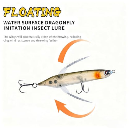 Topwater Crawler Walks On Water Dragonfly Big Bass Blow Ups Great Fishing Gift Great for Freshwater Fishing (Red Head & Silver Body)