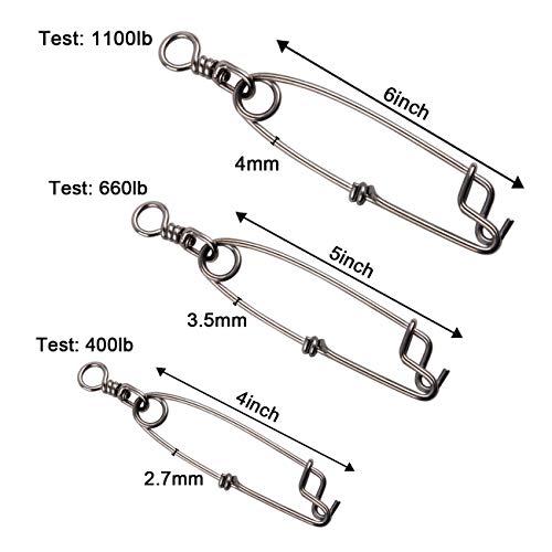 Longline Fishing Snaps Clips, 3pcs/8pcs Stainless Steel Floatline Tuna Clips with Rolling Swivel Long Line Branch Hangers Snaps Fishing Trotline Decoy Easy On/Off - size: 6inch(1100LB)-3pcs