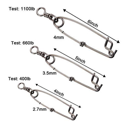 Longline Fishing Snaps Clips, 3pcs/8pcs Stainless Steel Floatline Tuna Clips with Rolling Swivel Long Line Branch Hangers Snaps Fishing Trotline Decoy Easy On/Off - size: 4inch(400LB)-8pcs