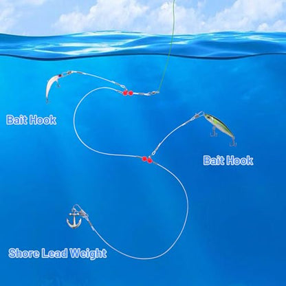 12 Pcs Double Drop Saltwater Fishing Rig - Pre-Tied 2 Hook Bottom Fishing Rigs with Swivels and Snaps - 90lb Mono Leader Line for Snapper, Bass, Mackerel, Catfish, Surf Pier Boat