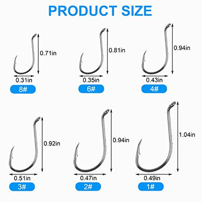 Octopus Fishing Hooks,110Pcs Baitholder Fishing Hooks Barbed Fishing Jig Hooks High Carbon Steel Bait Keep Hooks Offset Circle Octopus Hooks for Saltwater Freshwater Size #8-6/0 - size: 5/0-110 pcs