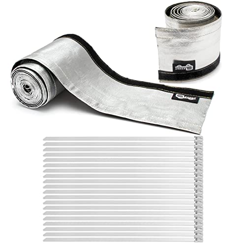Heat Shroud Sleeve Aluminized 2 Pcs for Ultimate Heat Protection Hose Wire Shield 1-1/4''I.D. x 10FT, with 20 Pcs 7.8Inch Stainless Steel Cable Metal Zip Ties - size: 2*1-1/4''I.D. x 10FT