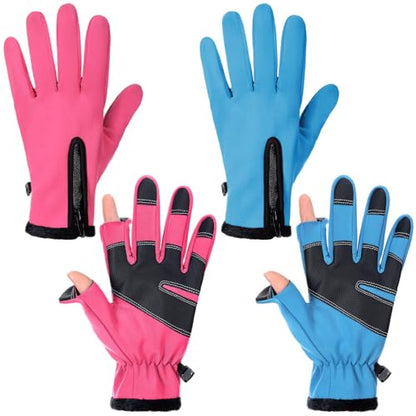 Bencailor Windproof Waterproof Fingerless Gloves Winter Touchscreen Gloves Men Cold Weather Cycling Supplies - color: Pink,Blue, size: Medium