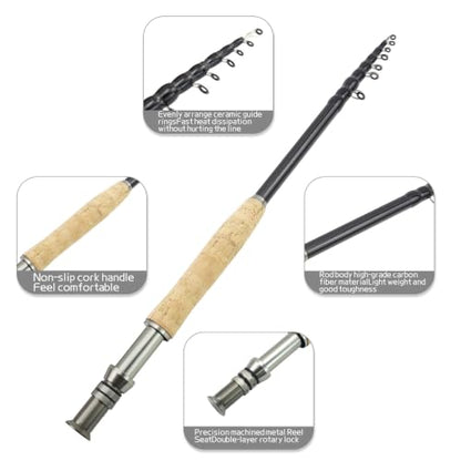 Telescopic Fly Fishing Rod and Reel Combo Kit Carbon Fiber Complete Fly Fishing Set - size: 9FT 5/6WT
