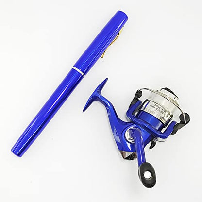 Compact Pocket Telescopic 38inch Mini Pen Fishing Rod Spinning Reel Combos Pen Folded Fishing Pole Spinning Wheel Gift for River, Lake, Reservoir, Ice Fishing and So On - color: Blue