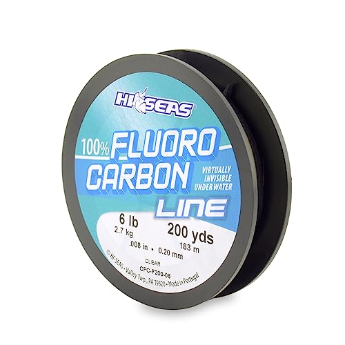 Hi-Seas 100% Fluorocarbon Fishing Line Clear - Strong & Tough Fishing Leader Line, Sinks Faster Than Monofilament Fishing Line. Available in 6lb, 8lb, 10lb, 12lb, 15lb, 20lb, 25lb Test - style: 6 Pound Test, 200 Yard
