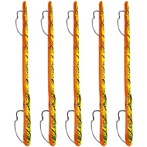 DeLong Lures 6" KILR Worm – Made in USA Weedless Pre-Rigged Soft Plastic Swimbaits, Extra Durable Bass Fishing Lures for Pike and More, 5-Pack Variety - color: Firetiger