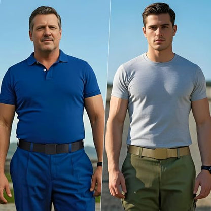 JASGOOD 2 Pack Nylon Web Belt Outdoor Military Men’s Metal Free Belt with TSA Plastic Buckle - color: A-black+green Khaki, size: Fits Pant Up To 54"