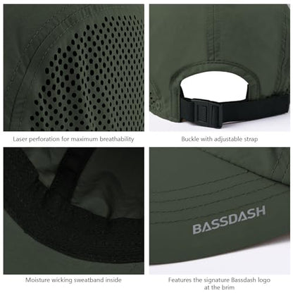 BASSDASH UPF 50+ Foldable Fishing Hat Baseball Cap with Removable Neck Flap Portable for Men Women Golf Hiking - color: Army Green With Unfoldable Brim