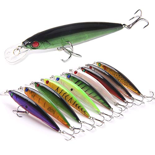 Bass Fishing Lures Kit, Minnow CrankBait VIB Pencil Popper Sinking Wobbler Hard Bait Lures for Bass Trout Walleye Redfish Freshwater Saltwater - color: Combo B-10pcs (5.1" with lip)
