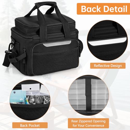 Fishing Tackle Bags with 4 * 3600 Tackle Trays - Saltwater & Freshwater Fishing Gear Bag Padded Shoulder Strap Tackle Box Bag (Black) - color: Black, style: Includes Trays