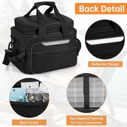Fishing Tackle Bags with 4 * 3600 Tackle Trays - Saltwater & Freshwater Fishing Gear Bag Padded Shoulder Strap Tackle Box Bag (Black) - color: Black, style: Includes Trays